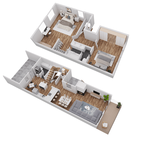 Floor plan for 2 beds, 2.5 baths, 1900 sqft